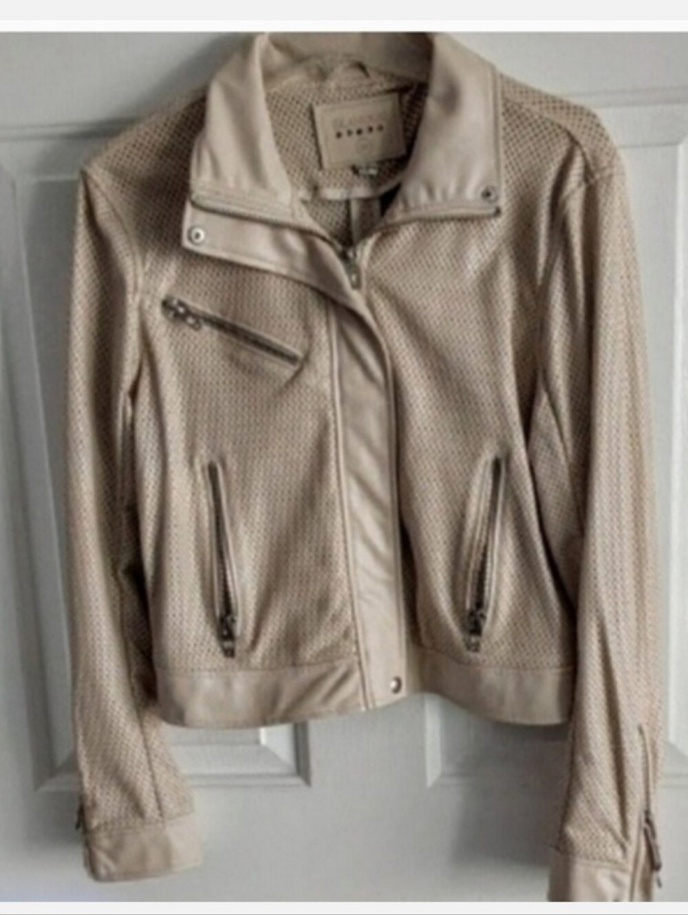 Blank NYC Vegan Perforated Moto Jacket — Light Beige Medium - Picture 11 of 11